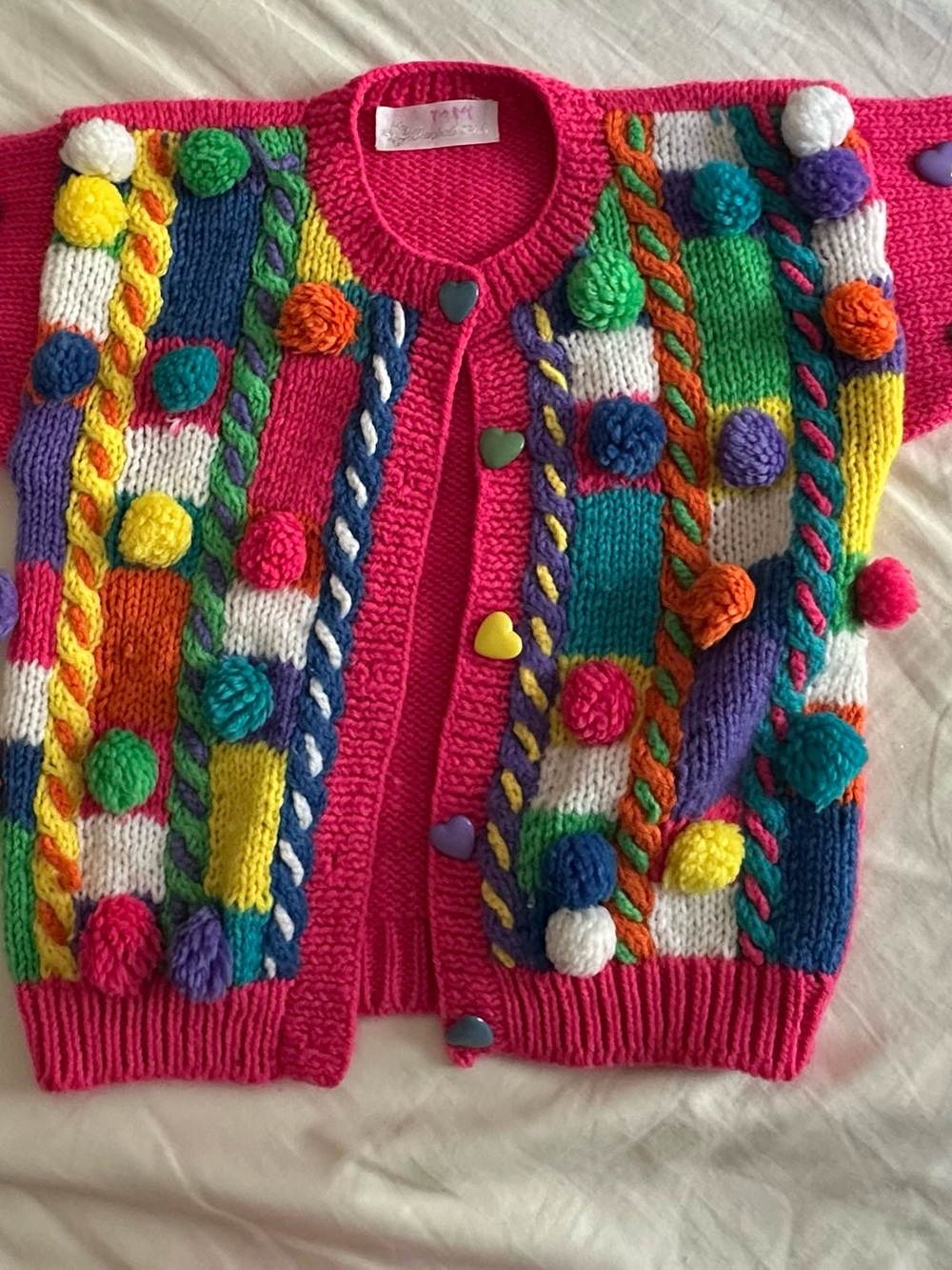 Vintage 90s colorful Pom Pom cardigan sweater   Girls 5T